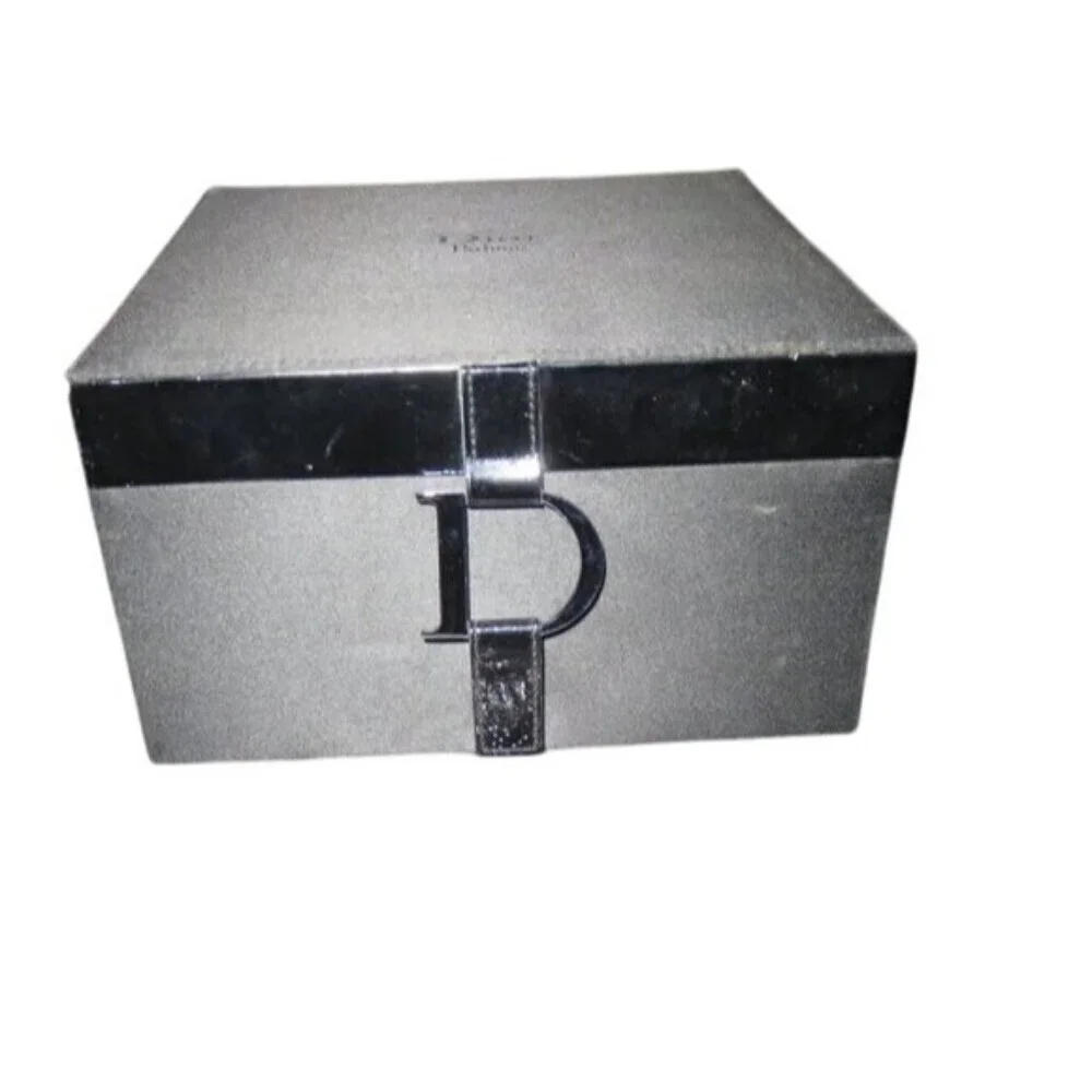 Christian Dior perfumes box w/ satin pillow & silver D gift box 8x8x5